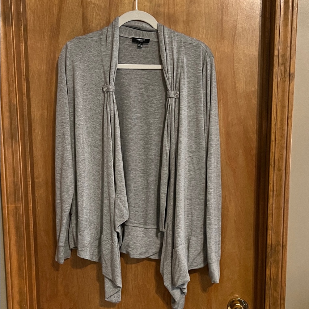 Premise Light Gray Draped Open-Front Cardigan